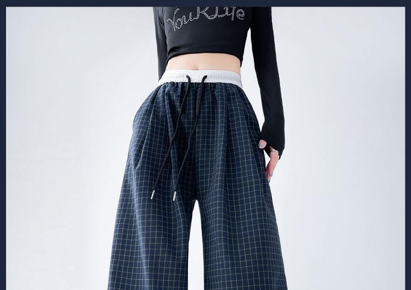 Drawstring Waist Plaid Wide Leg Pants (Various Designs) Product Image