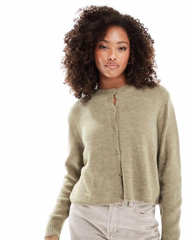 ASOS DESIGN fluffy knit cardigan in brown Product Image