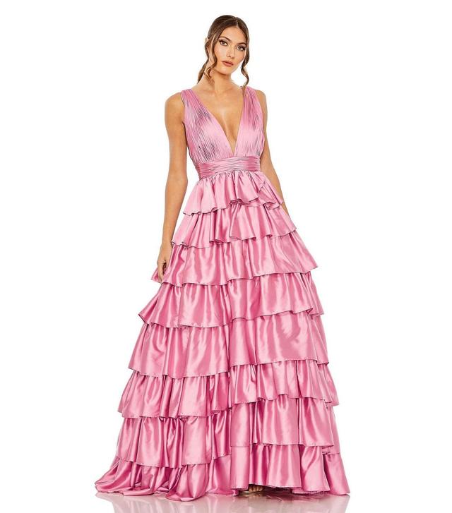 Womens Plunge Ruffled Gown Product Image