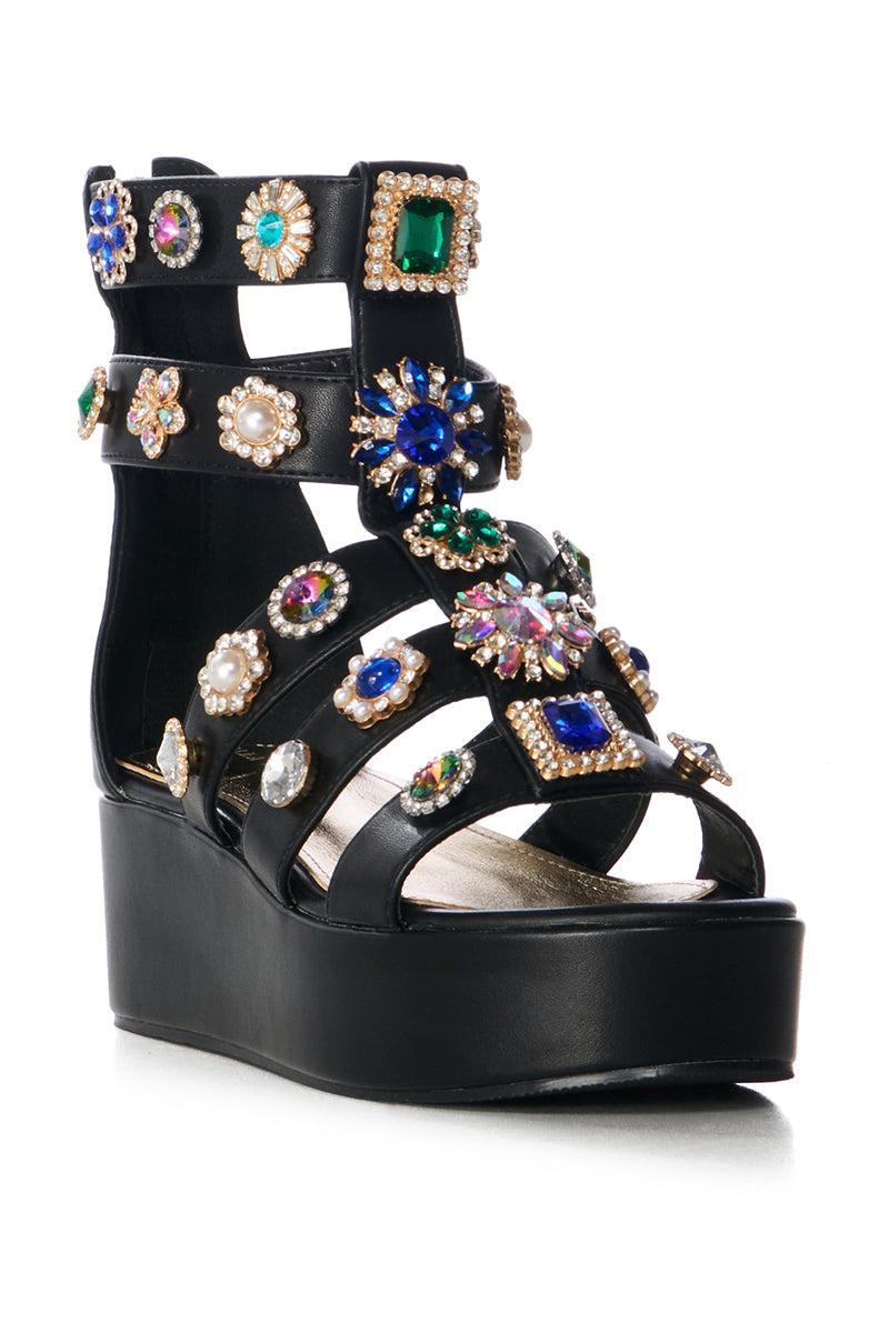 AZALEA WANG CILLIAN BLACK EMBELLISHED GLADIATOR SANDAL Product Image