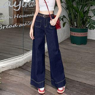 High Waist Pocket Detail Wide Leg Jeans Product Image