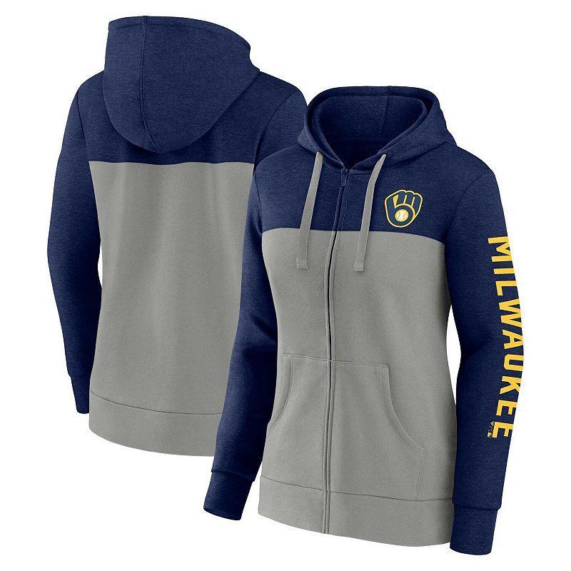 Womens Fanatics Branded /Gray Milwaukee Brewers City Ties Hoodie Full-Zip Sweatshirt Blue Product Image