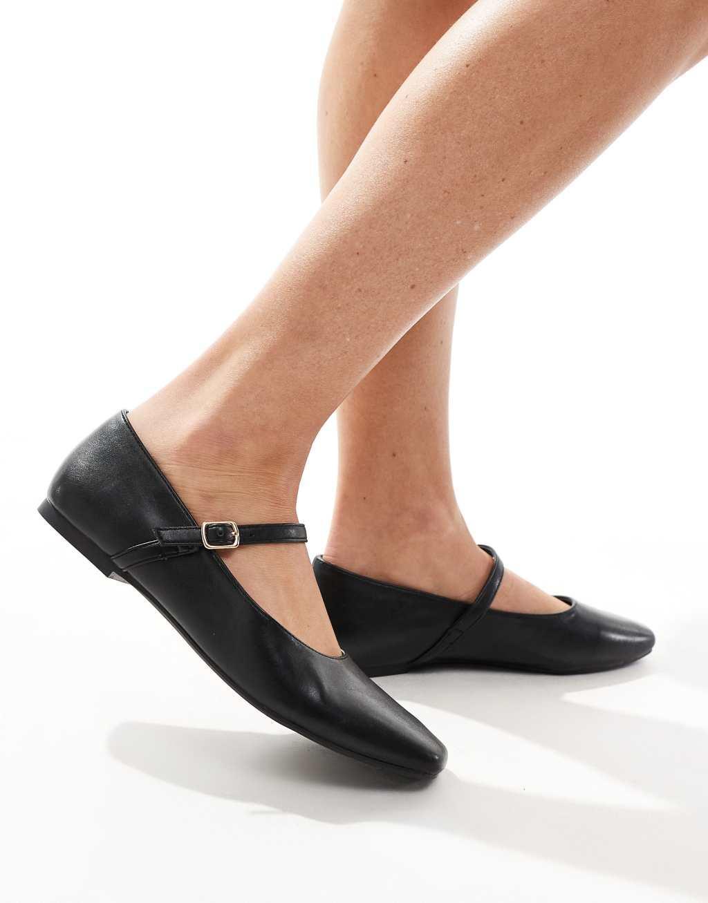 SEQWL buckle strap ballet flats in black PU Product Image