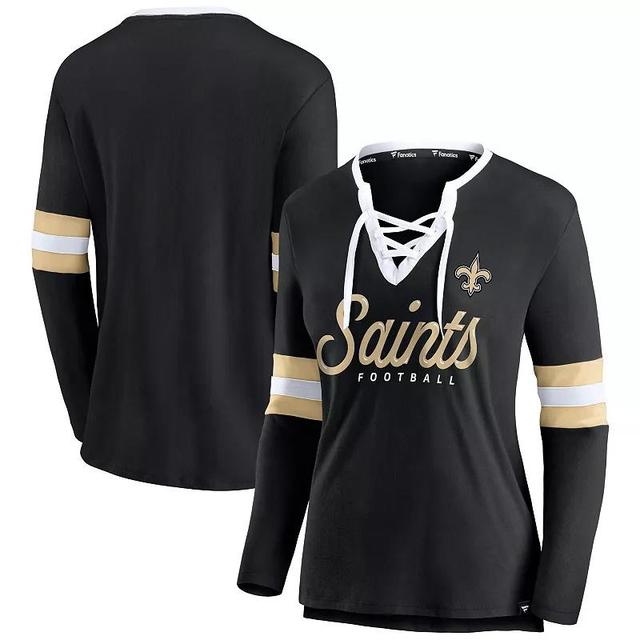 Womens Fanatics Branded New Orleans Saints Block Party Team Script Lace-Up Long Sleeve T-Shirt Product Image