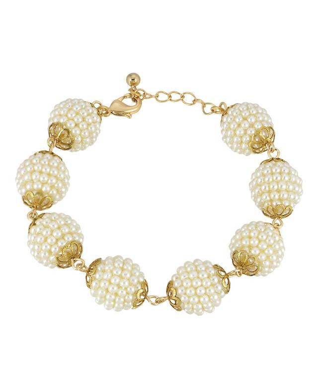 1928 Gold Tone Simulated Pearl Seeded Multi Ball Bracelet, Womens, White Product Image