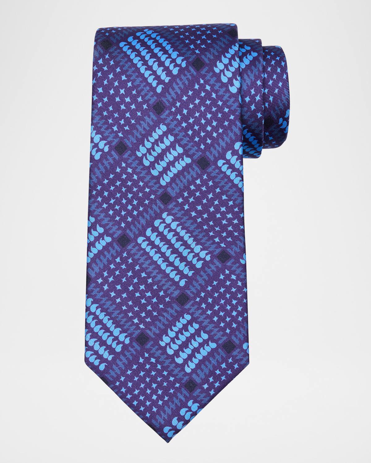 Men's Grid-Printed Silk Tie Product Image