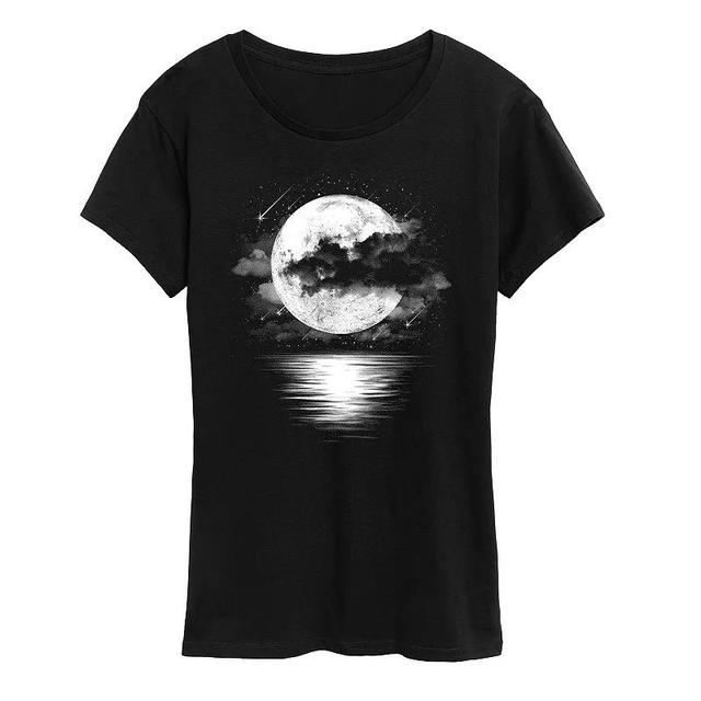 Womens Cloudy Moon Shooting Stars Graphic Tee Product Image