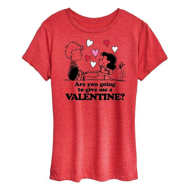 Womens Peanuts Lucy And Schroeder Valentine Graphic Tee Grey Gray Product Image