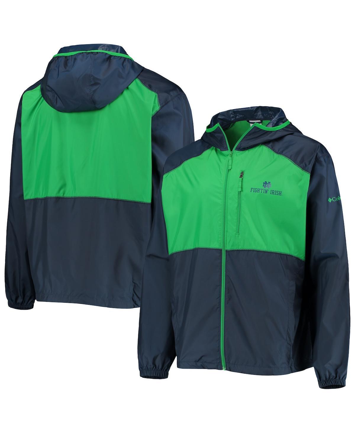 Mens Columbia /Green Notre Dame Fighting Irish Flash Forward Hoodie Full-Zip Lightweight Windbreaker Blue Product Image