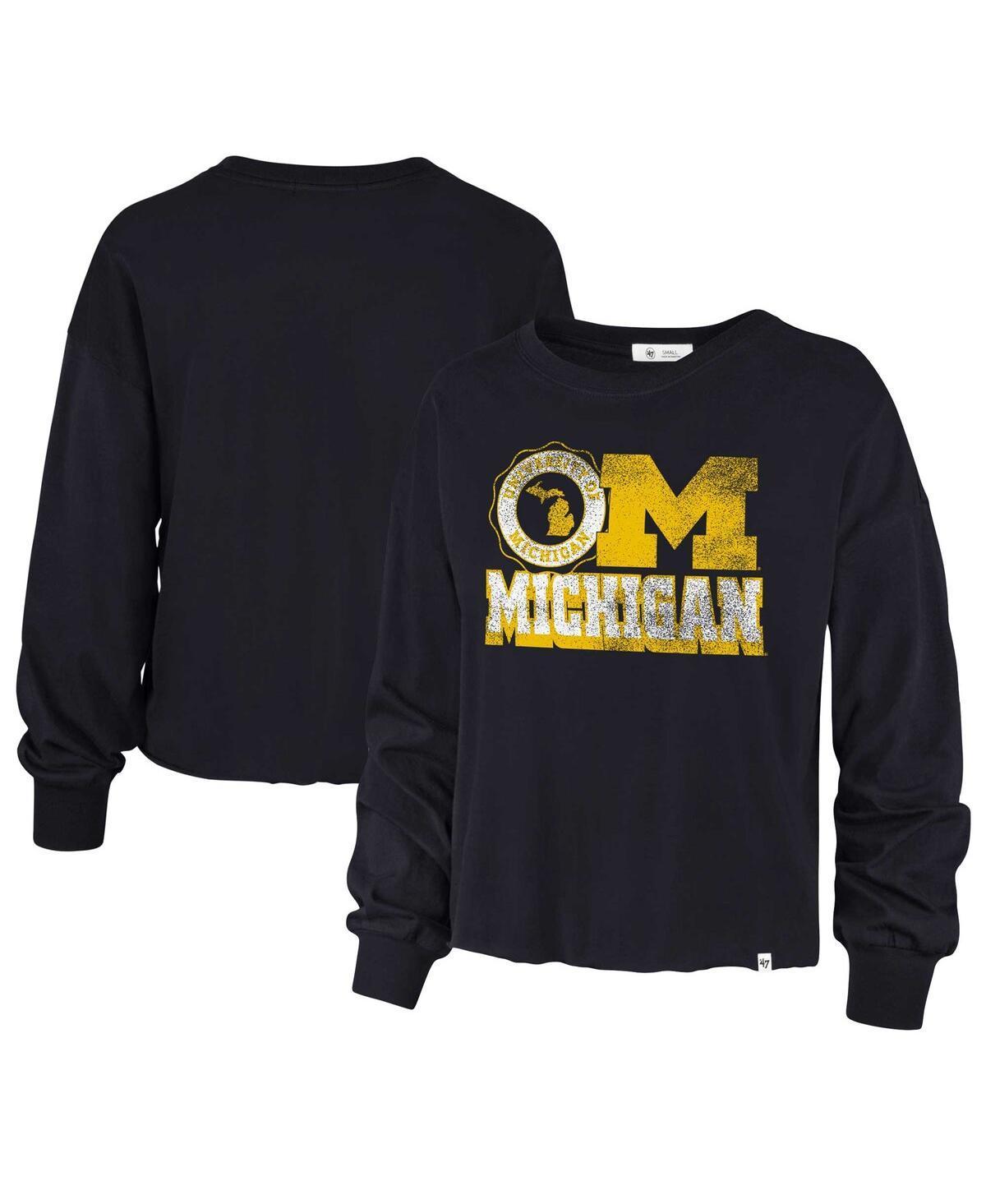 Womens 47 Brand Navy Distressed Michigan Wolverines Bottom Line Parkway Long Sleeve T-shirt Product Image