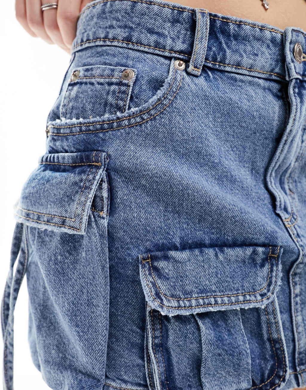 Pull & Bear multi pocket denim mini skirt Product Image