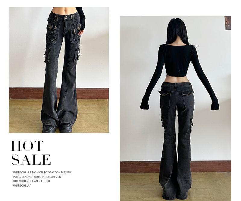 Low Waist Washed Bootcut Cargo Jeans Product Image