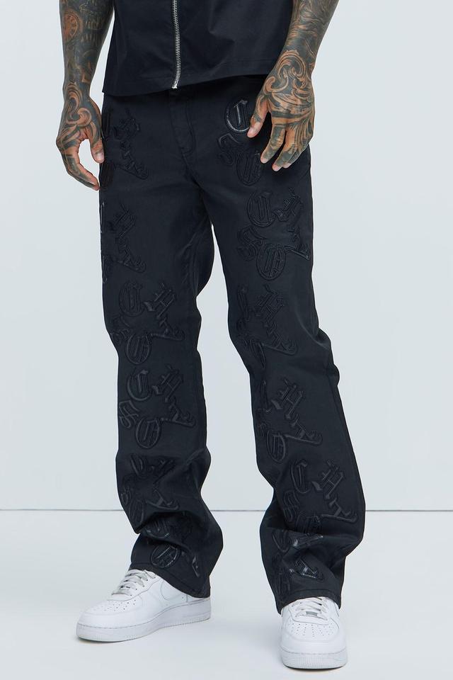 Chaos Embroidery Straight Jeans - Black Product Image