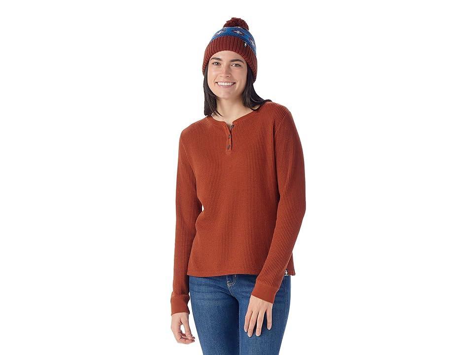 Smartwool Waffle Long Sleeve Henley (Pecan ) Women's Clothing Product Image