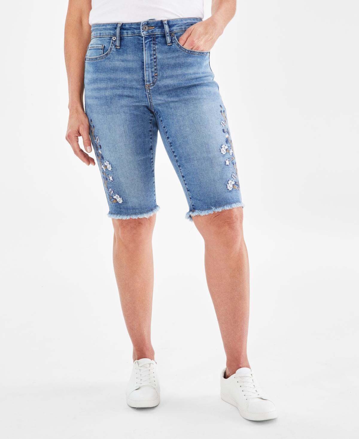 Style & Co Womens Embroidered Raw-Hem Denim Bermuda Shorts, Created for Macys Product Image