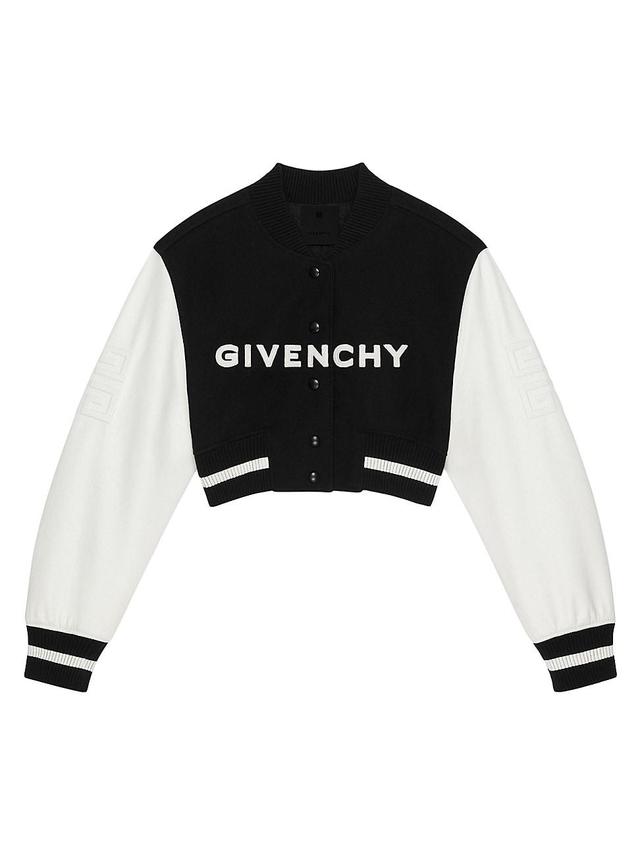 Womens Cropped Varsity Jacket In Wool And Leather Product Image