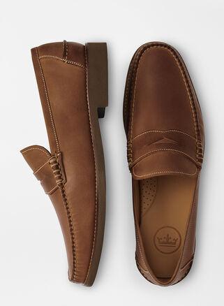 Peter Millar Mens Handsewn Leather Penny Loafer | Color: Whiskey | Size: 8 Product Image