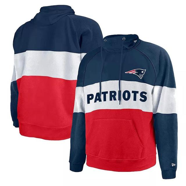 Men's New Era Navy/Red New England Patriots Big & Tall Current Team Colorblock Fleece Raglan Pullover Hoodie Product Image