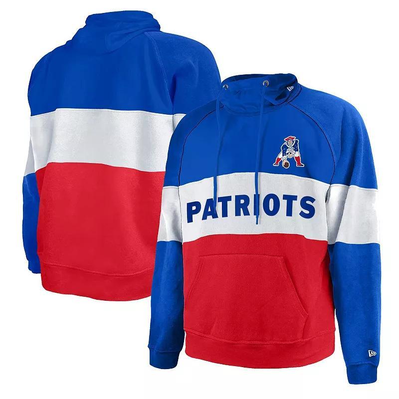 Mens New Era Royal New England Patriots Big & Tall Throwback Colorblock Fleece Raglan Pullover Hoodie Product Image