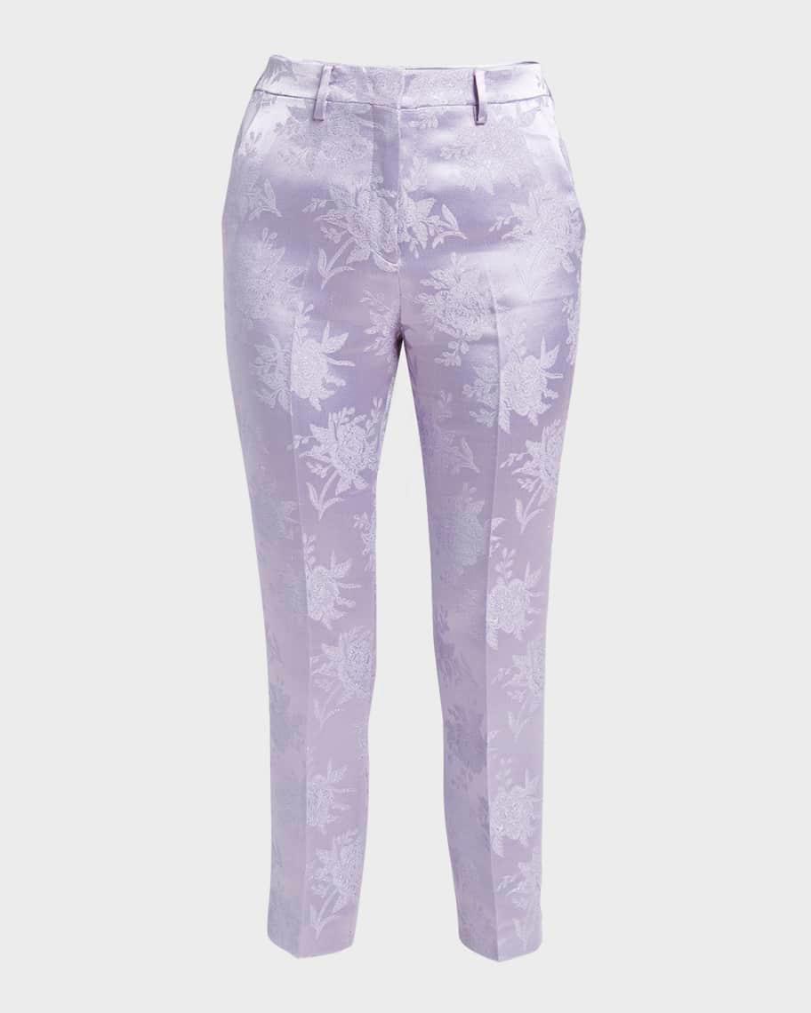 Mid-Rise Fluid Floral Brocade Skinny-Leg Ankle Trousers Product Image