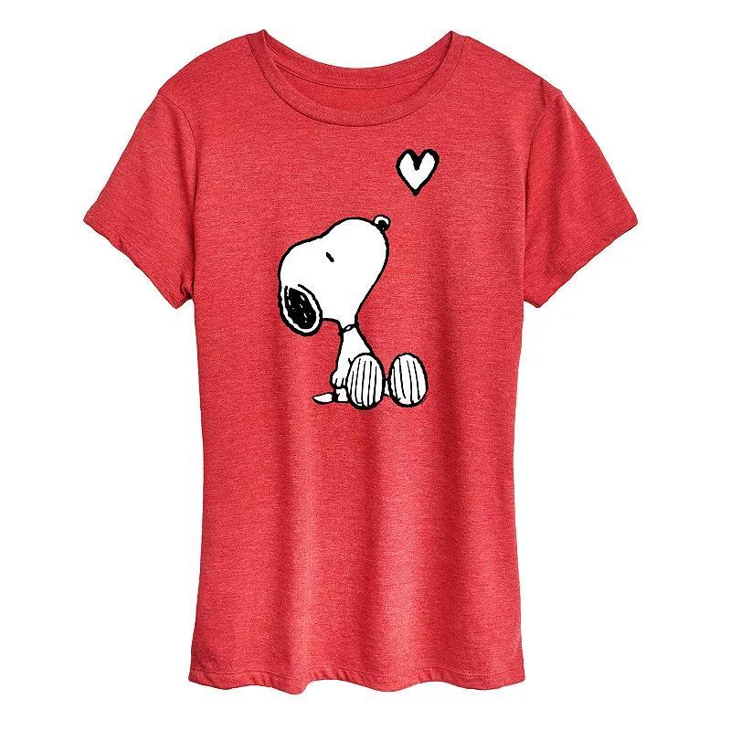 Womens Peanuts White Snoopy Heart Graphic Tee, Girls Grey Blue Product Image