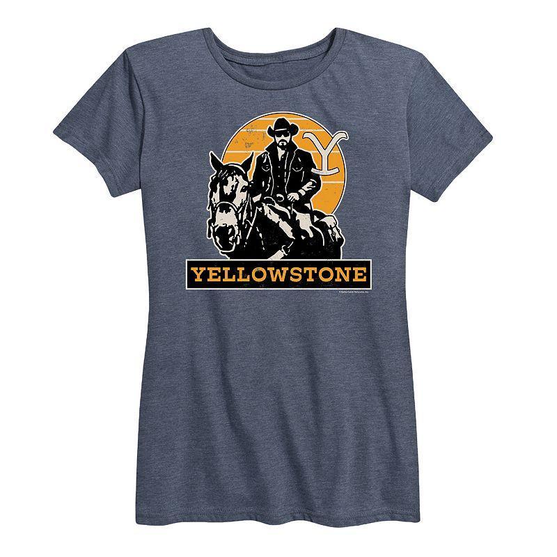 Womens Yellowstone Rip Riding Horseback Graphic Tee, Girls Grey Blue Product Image