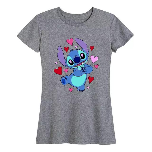 Disneys Lilo & Stitch Womens Heart Eyes Graphic Tee Grey Gray Product Image