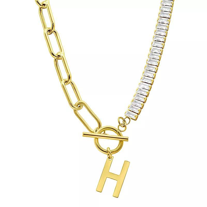 Adornia Gold Tone Half Crystal & Half Paperclip Initial Toggle Necklace, Womens Product Image