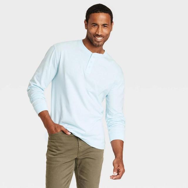 Mens Long Sleeve Henley T-Shirt - Goodfellow & Co Blue M Product Image