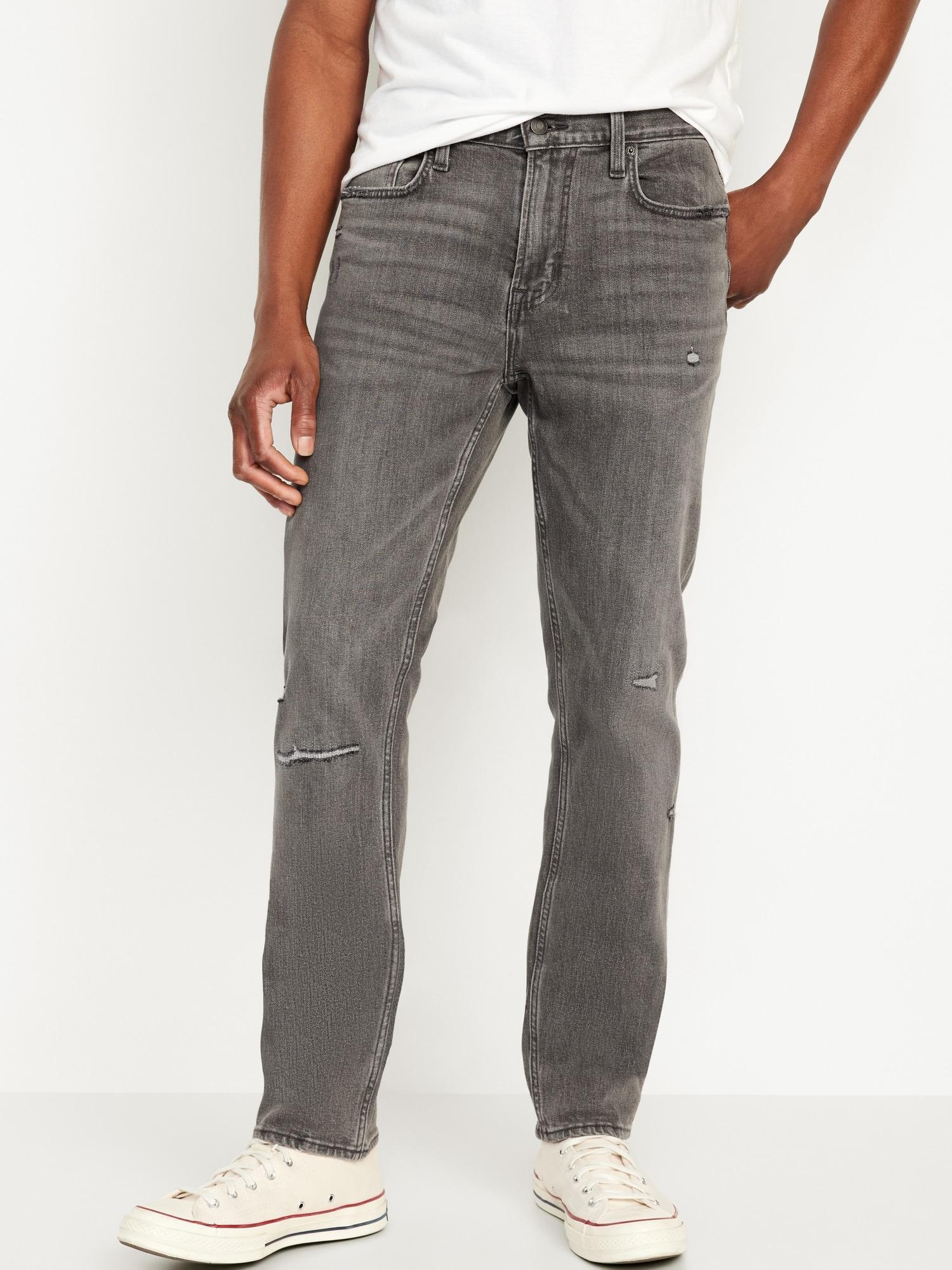 Old Navy Slim Built-In Flex Ripped Gray Jeans for Men - Wash Down Gray - male - Size: 34W Product Image