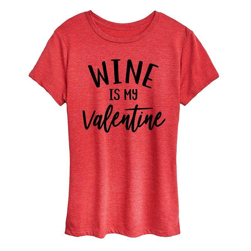 Womens Wine Is My Valentine Graphic Tee Grey Red Product Image