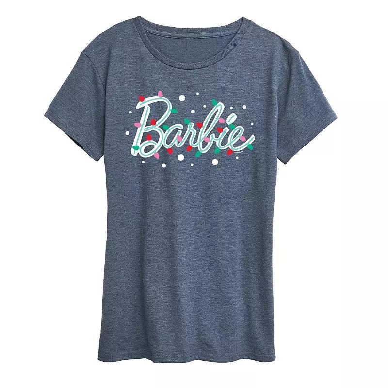 Womens Barbie Logo Holiday Lights Graphic Tee, Girls Blue Product Image