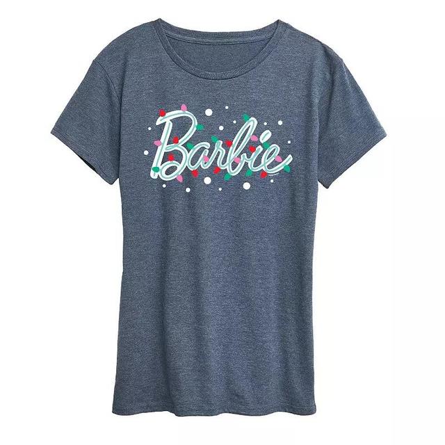 Womens Barbie Logo Holiday Lights Graphic Tee, Girls Blue Product Image