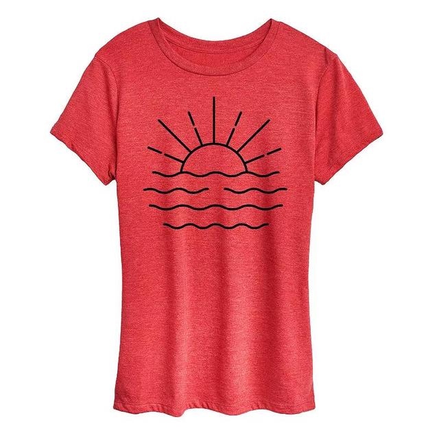 Womens Ocean Sunset Linework Graphic Tee Grey Red Product Image