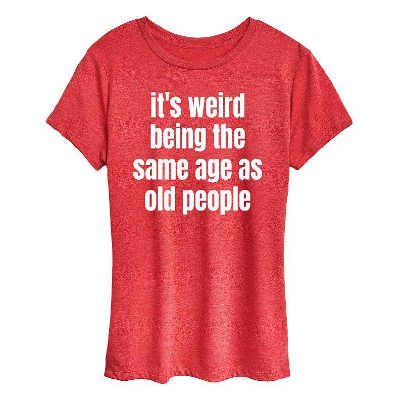 Womens Same Age As Old People Graphic Tee, Girls Grey Red Product Image