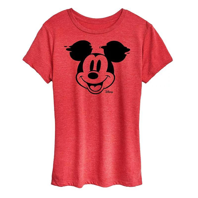 Disneys Mickey Mouse Womens Face Glitch Graphic Tee Grey Red Product Image