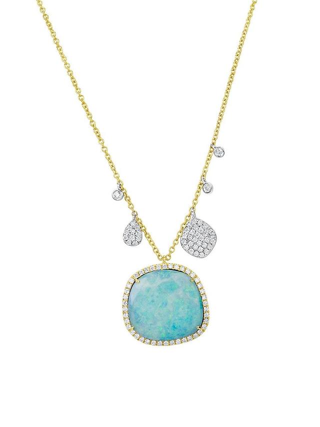 Womens Two-Tone 14K Gold, Opal & .20 TCW Diamond Pendant Necklace Product Image