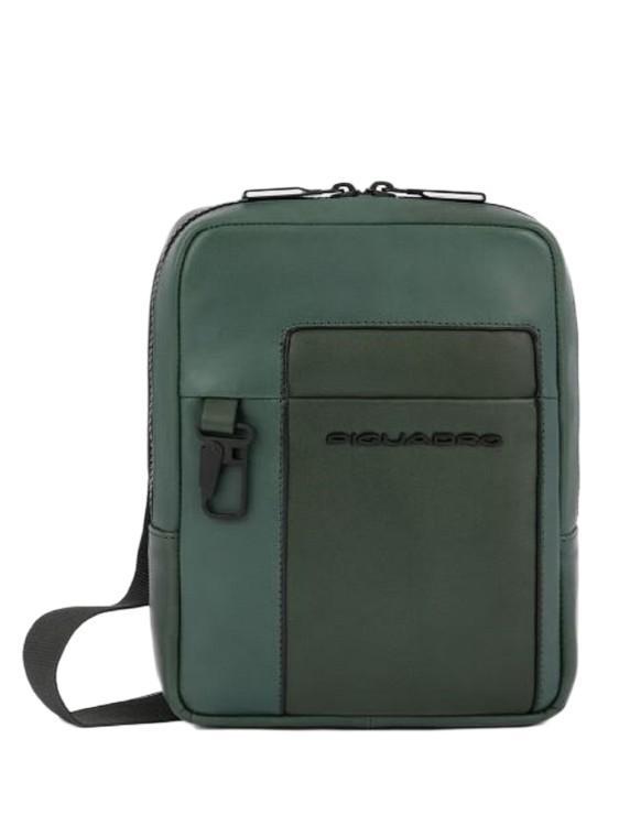 PIQUADRO Green Leather Shoulder Bag In Grey Product Image