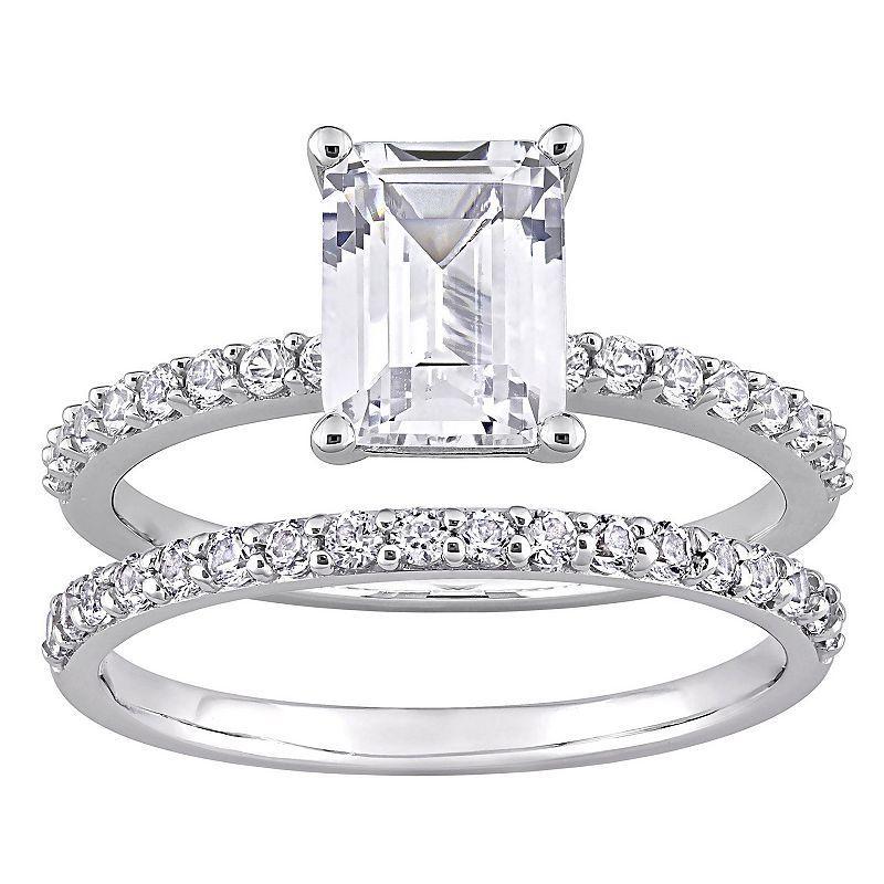 Stella Grace 10k White Gold Emerald-Cut Lab-Created White Sapphire Bridal Ring Set, Womens Product Image