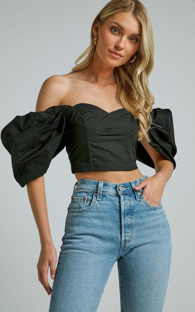 Shona Top - Off Shoulder Sweetheart Neck Puff Sleeve in Black Product Image