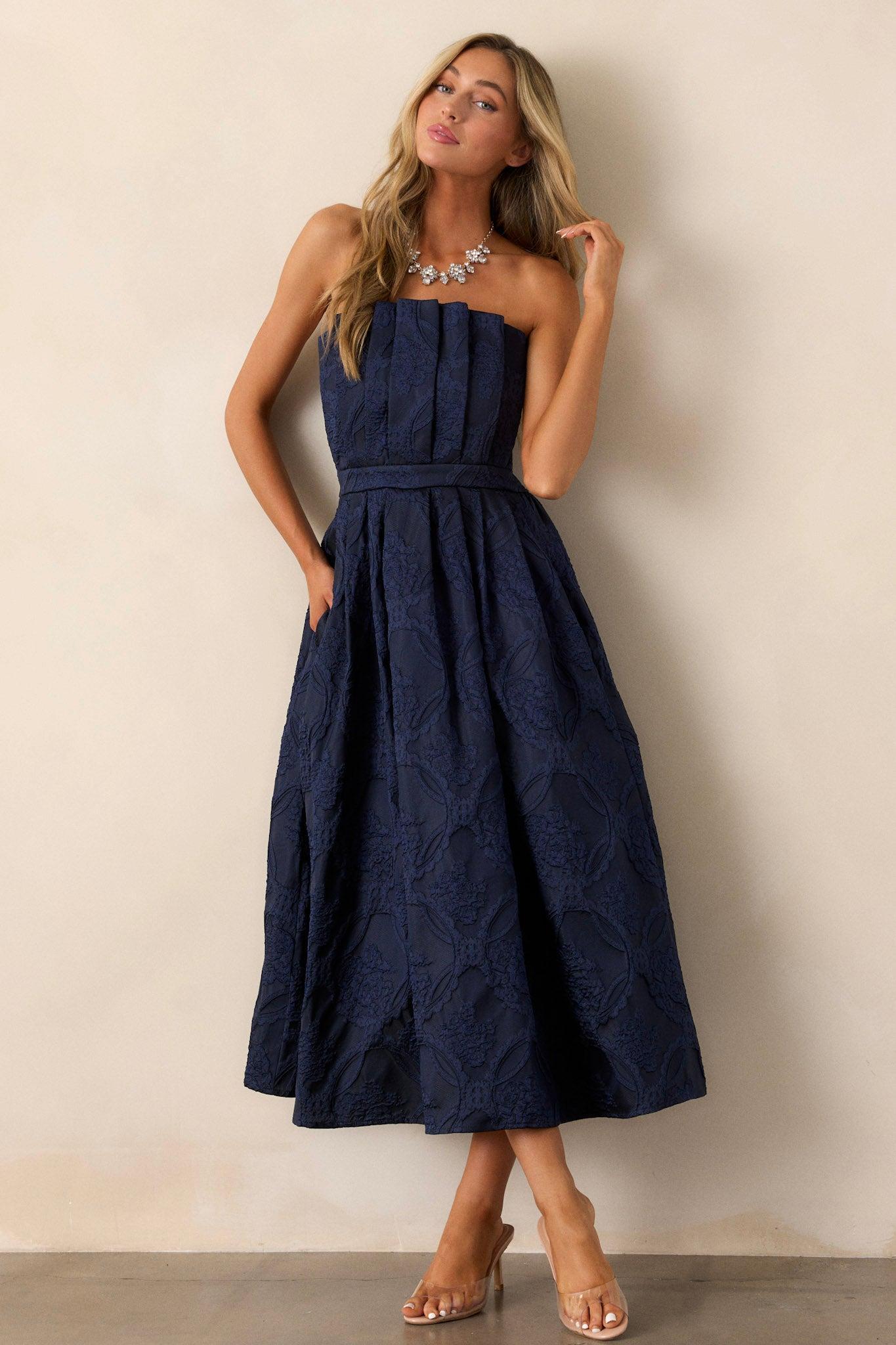 Moonstone Dreams Navy Floral Jacquard Midi Dress product image