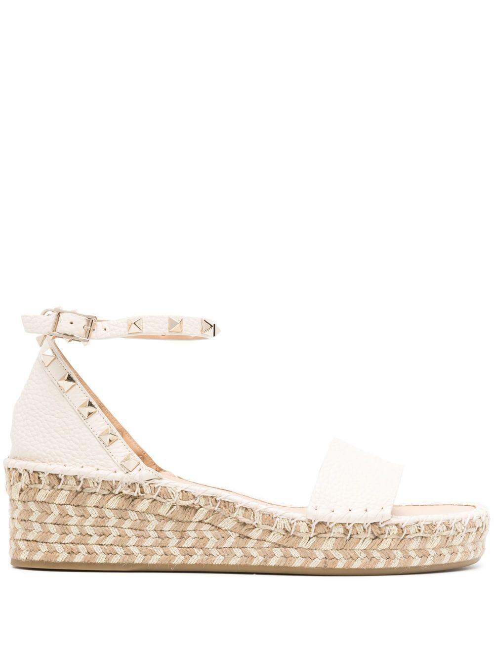 Rockstud 50 Leather Wedge Espadrilles In White Product Image