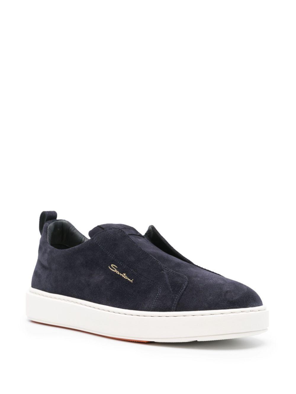 SANTONI Logo-lettering Suede Sneakers In Blue Product Image