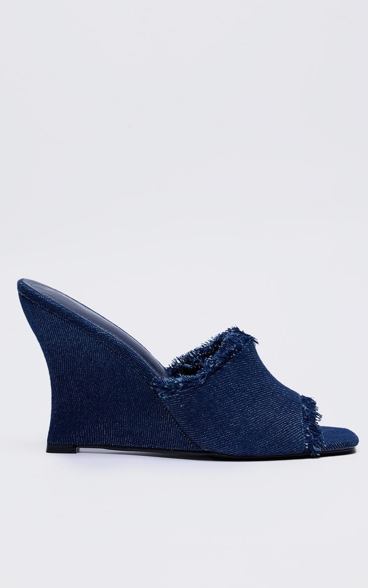 Denim Square Toe Wedge Heeled Sandals Product Image