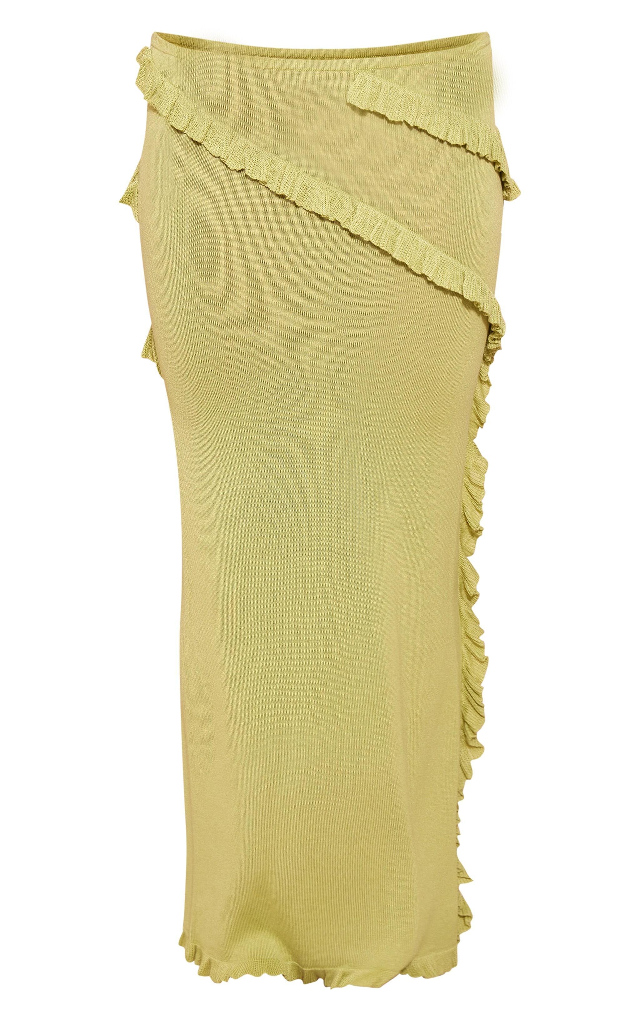 Dark Olive Rib Knit Frill Detail Maxi Skirt product image