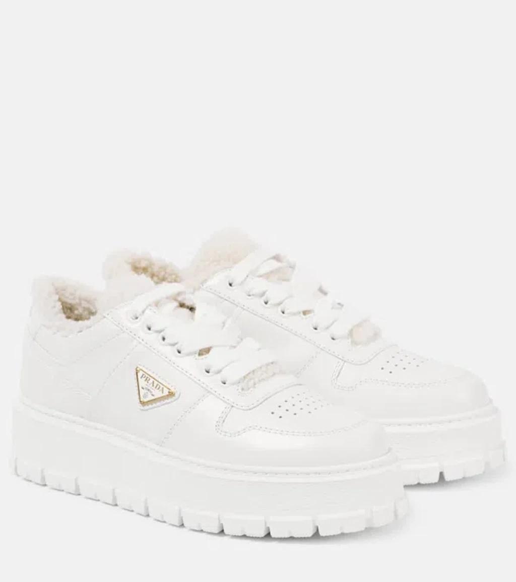 PRADA Logo Sport Genuine Shearling Lined Sneaker In White Product Image