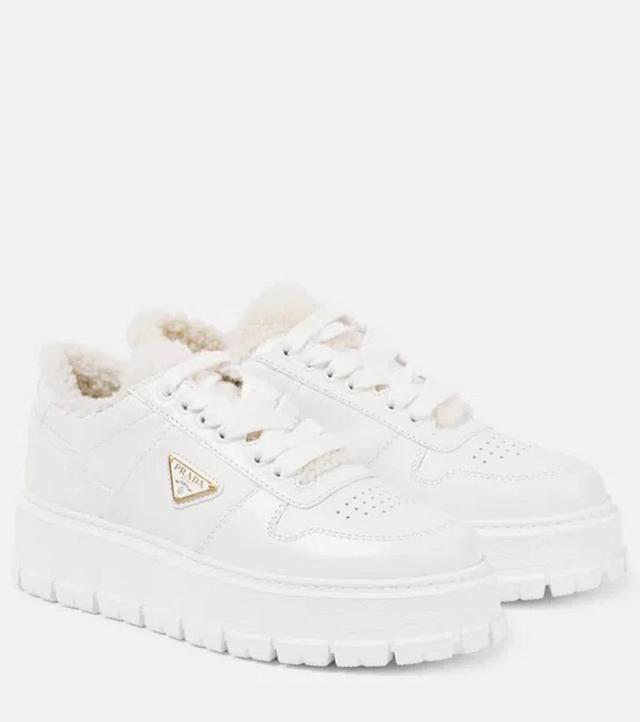 PRADA Logo Sport Genuine Shearling Lined Sneaker In White Product Image