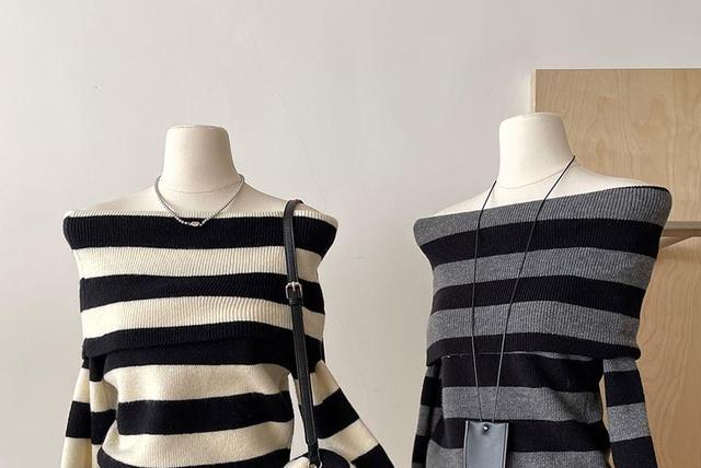 Off Shoulder Striped Sweater Product Image