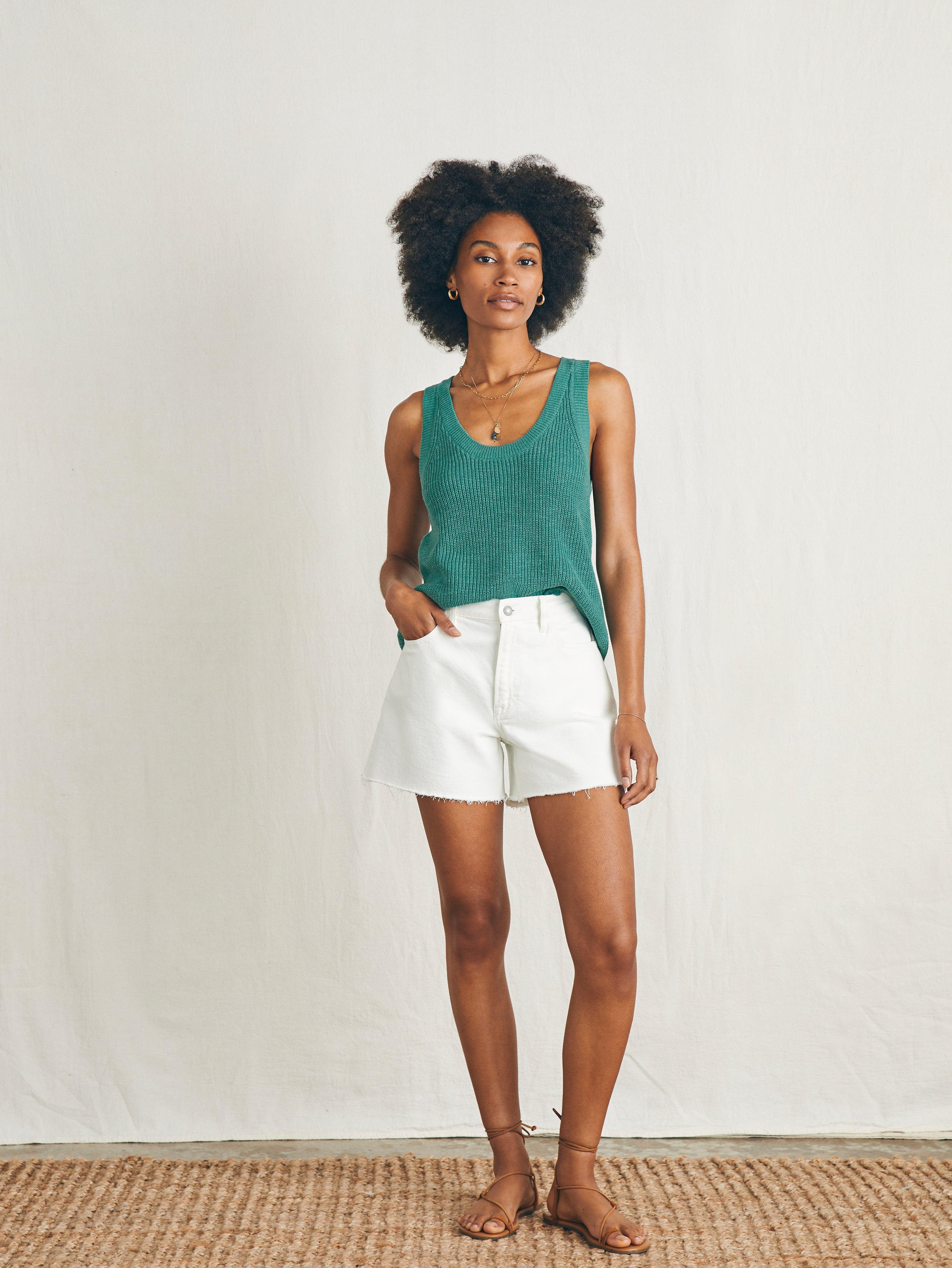 Miramar Linen Scoop Neck Tank - Bottle Green Female Product Image