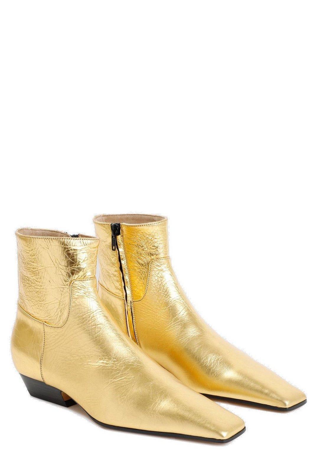 KHAITE Marfa Classic Metallic Leather Ankle Boots In Gold Product Image